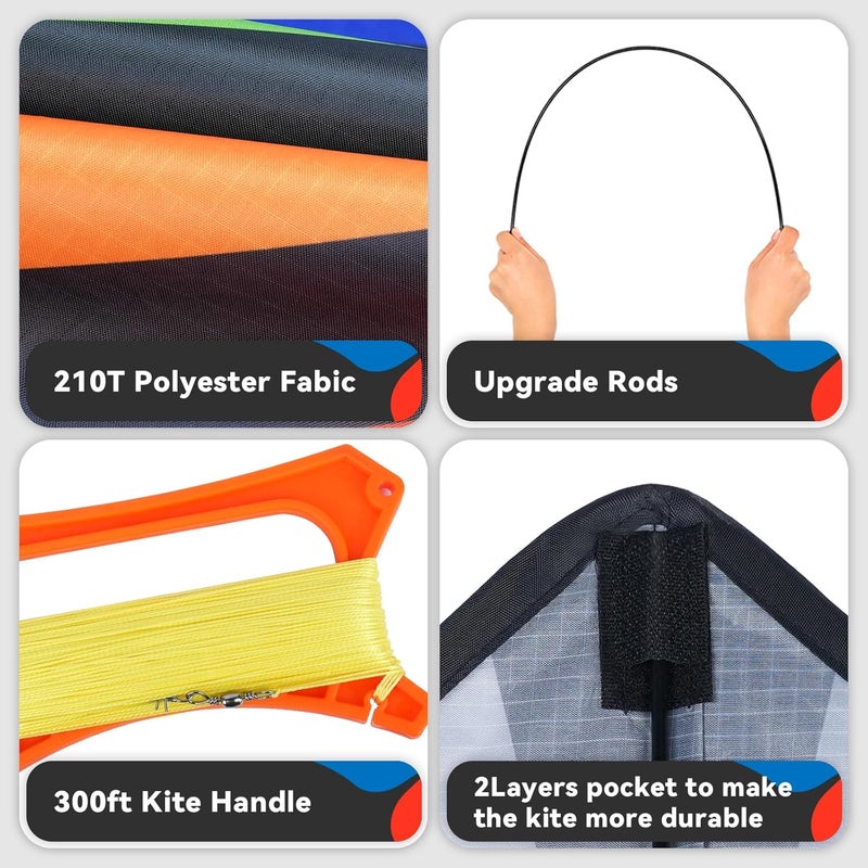 SGftre Kite, Large Delta Kites for Kids and Adults, Easy to Fly Rainbow Kites, Durable Multifunctional Beach Kite, Tangle-Free Flight Line, Durable - Image 3